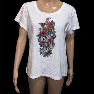 Harley-Davidson Women's embellished bling Rose dagger Women's Small white Tshirt